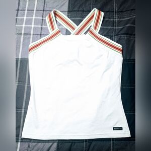 Athleta White Athletic Tank Top with Striped Criss Cross Straps sz S
